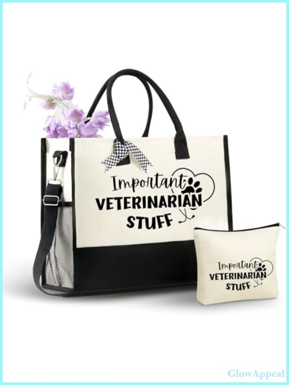 Canvas Tote Bag with Makeup Pouch & Shoulder Strap - Vet Gift